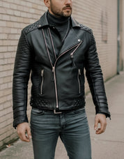 Handmade Men's Black Biker Leather Jacket, Black Sheep Leather Motorcycle Jacket for Men