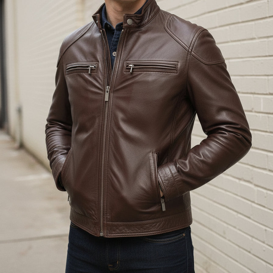 Men's Handmade Slim Fit Brown Leather Jacket