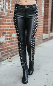 Gothic Women Real Leather Snug Fit stylish Laces Women Pant