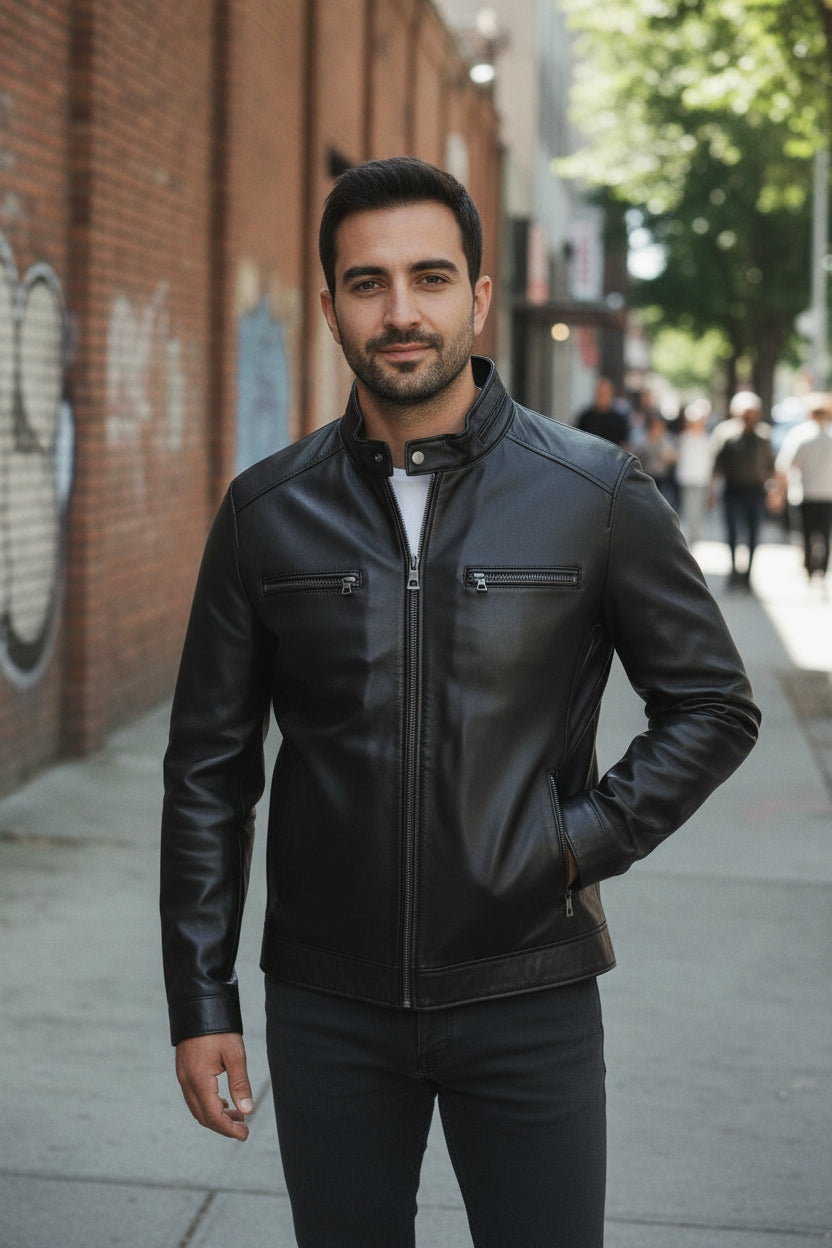 Men's Handmade Cafe Racer Leather Jacket