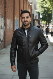Men's Handmade Cafe Racer Leather Jacket