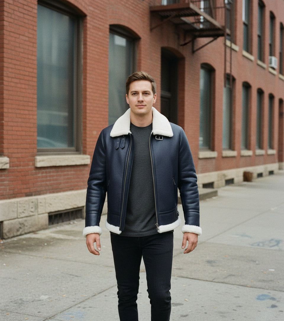 Men's Handmade Shearling Leather Jacket