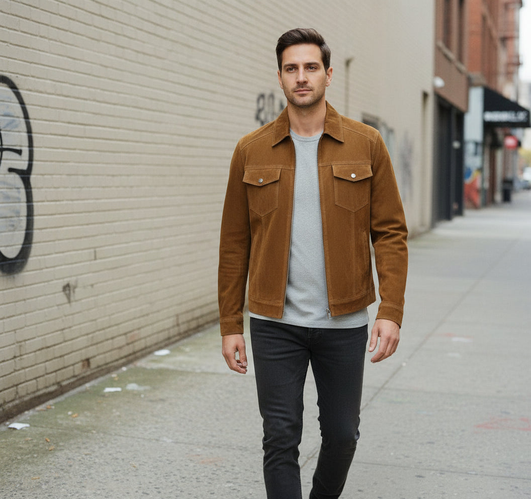 Men's Handmade Trucker Suede Jacket
