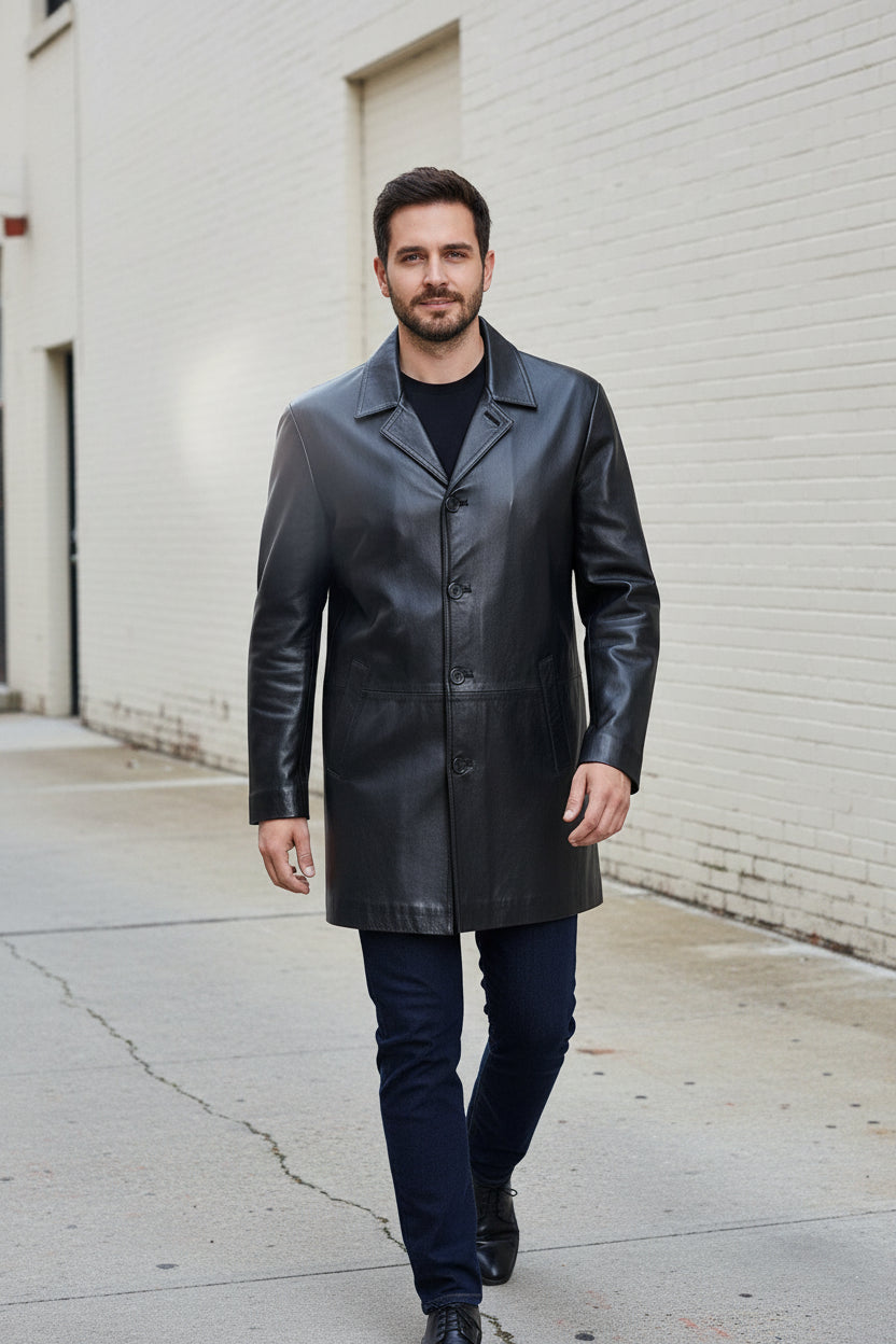 Men's Handmade Car Coat Leather Jacket