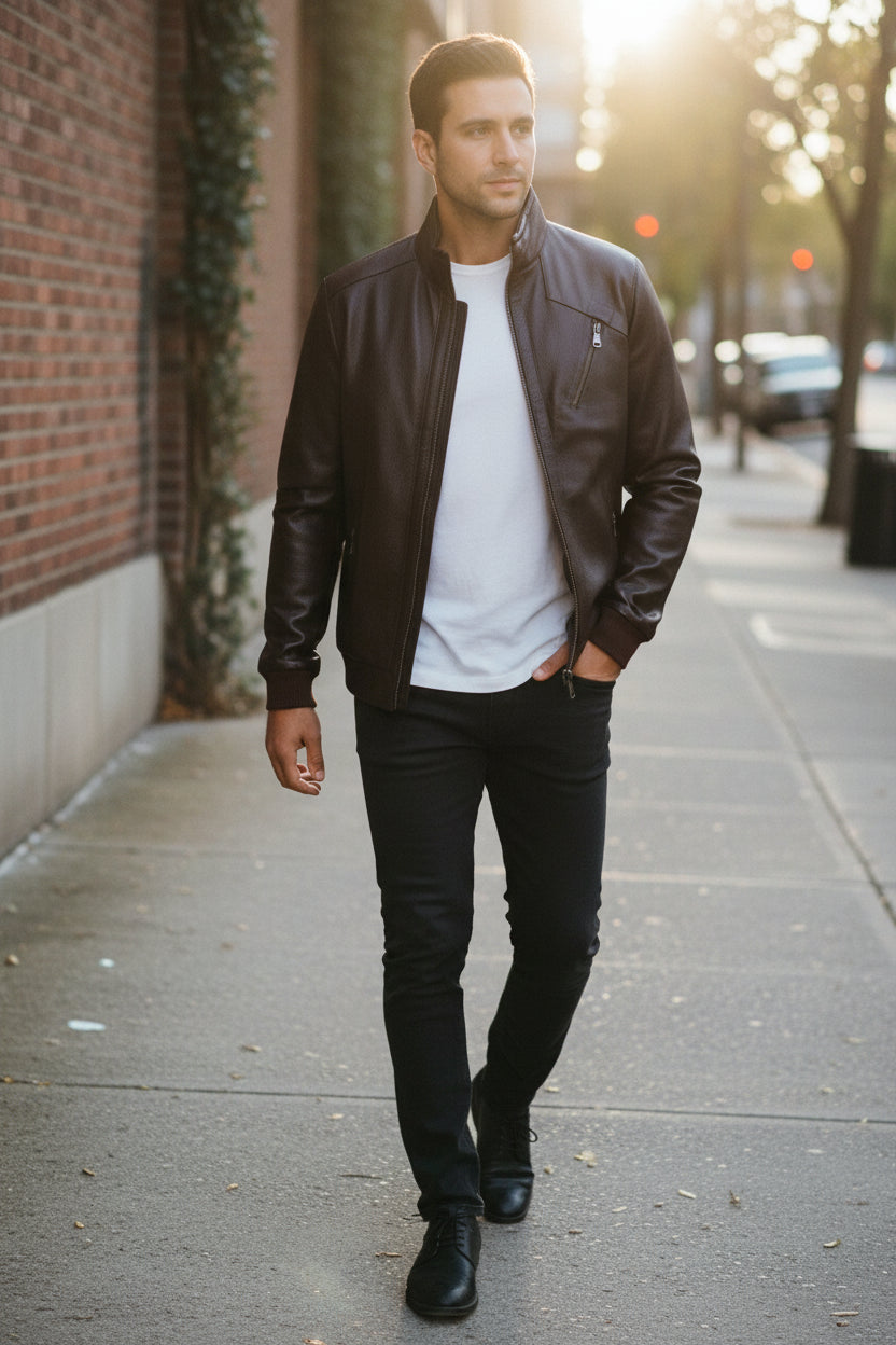 Men's Handmade Cafe Racer Leather Jacket