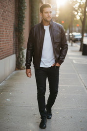 Men's Handmade Cafe Racer Leather Jacket