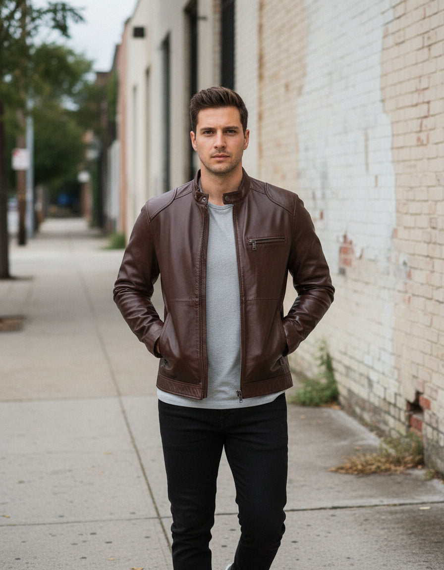Men's Handmade Cafe Racer Leather Jacket