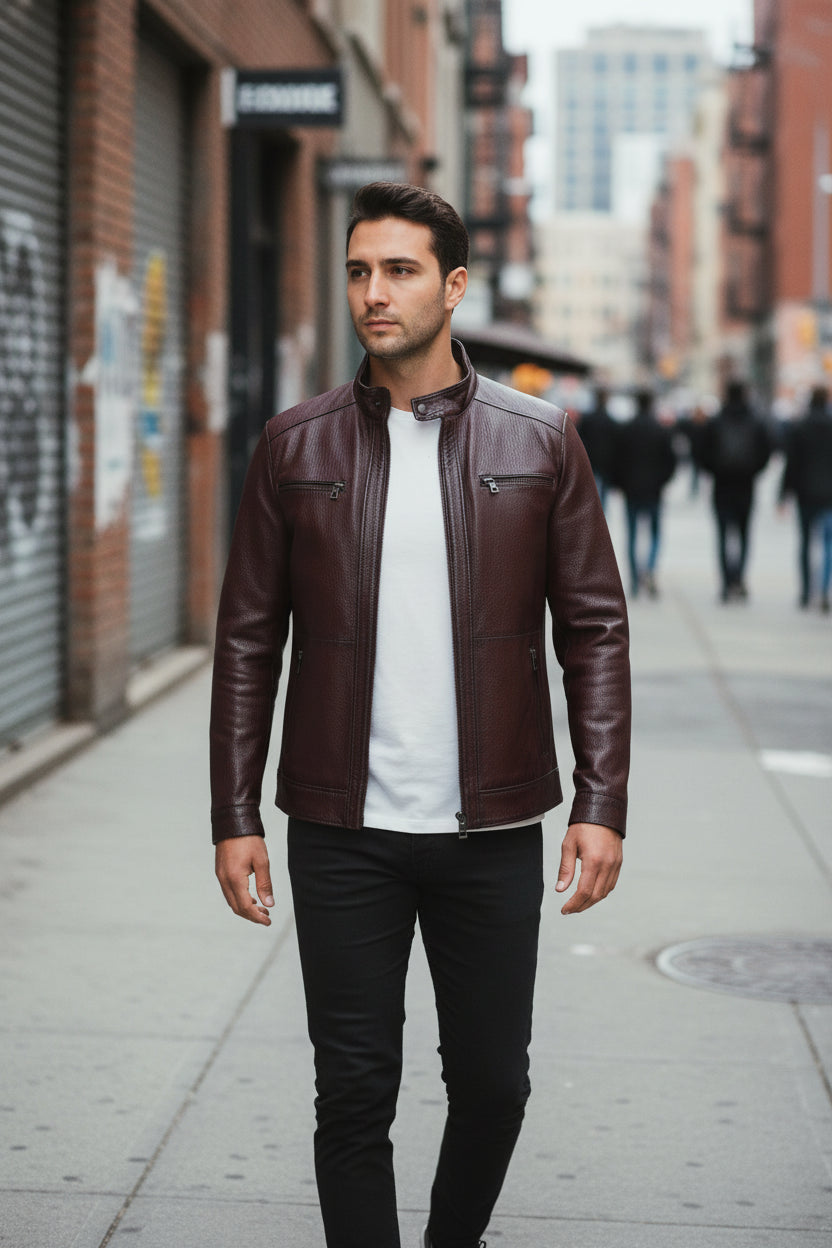 Men's Handmade Cafe Racer Leather Jacket