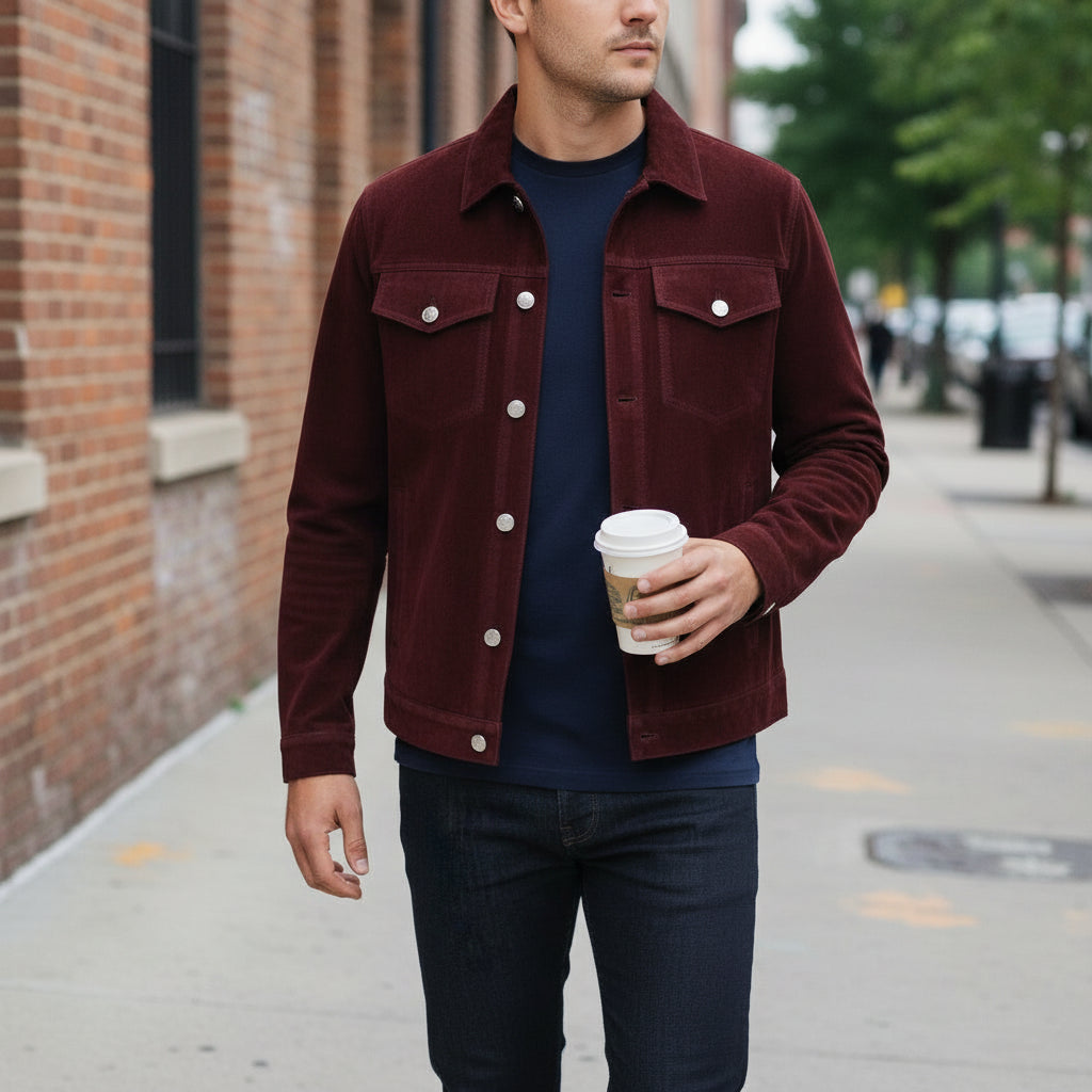 Men's Handmade Trucker Suede Jacket