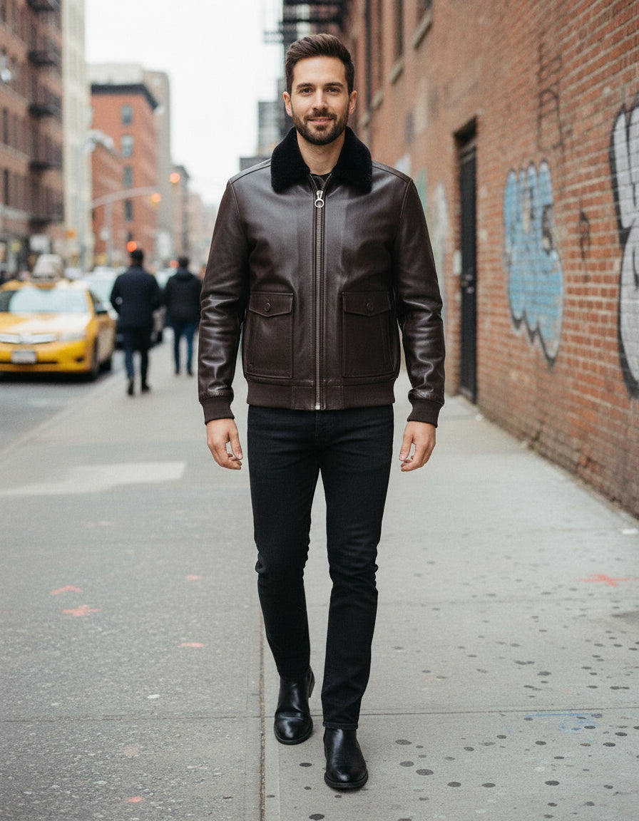 Men's Handmade Bomber Leather Jacket