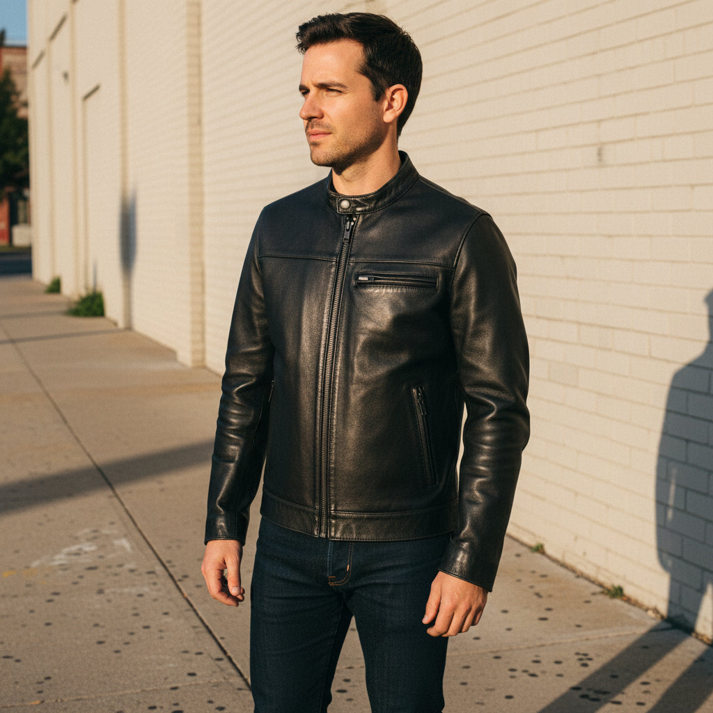 Men's Handmade Cafe Racer Leather Jacket