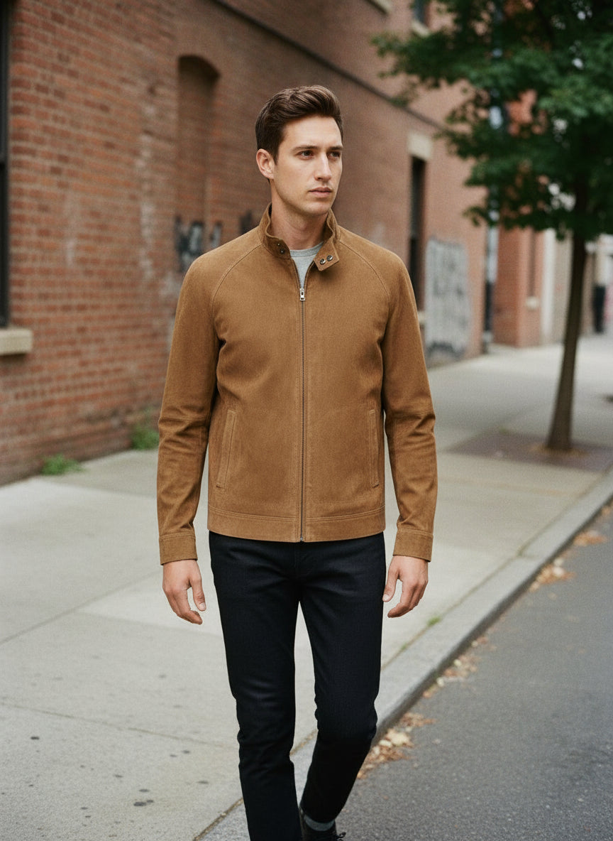Men's Handmade Racer Suede Jacket