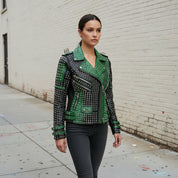 Women's Handmade Punk Studded Real Cowhide Leather Motorbike Jacket