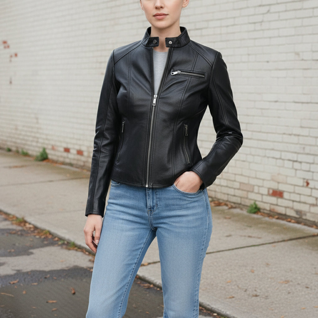 Women's Black Leather Biker Jacket