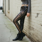 Gothic Women Real Leather Snug Fit stylish Laces Women Pant