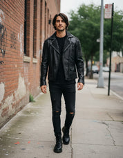 Handmade Men's Black Studded Punk Style Black Biker Rock Design Jacket