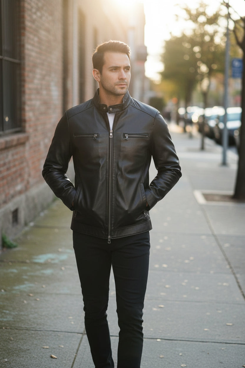 Men's Handmade Cafe Racer Leather Jacket