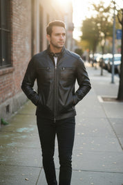 Men's Handmade Cafe Racer Leather Jacket