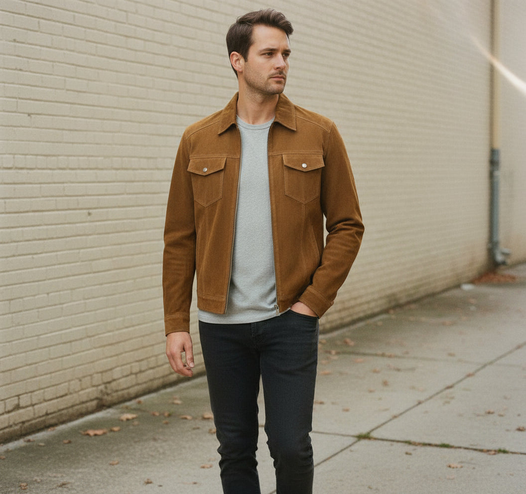 Men's Handmade Trucker Suede Jacket