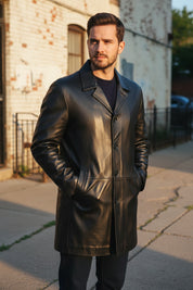 Men's Handmade Car Coat Leather Jacket