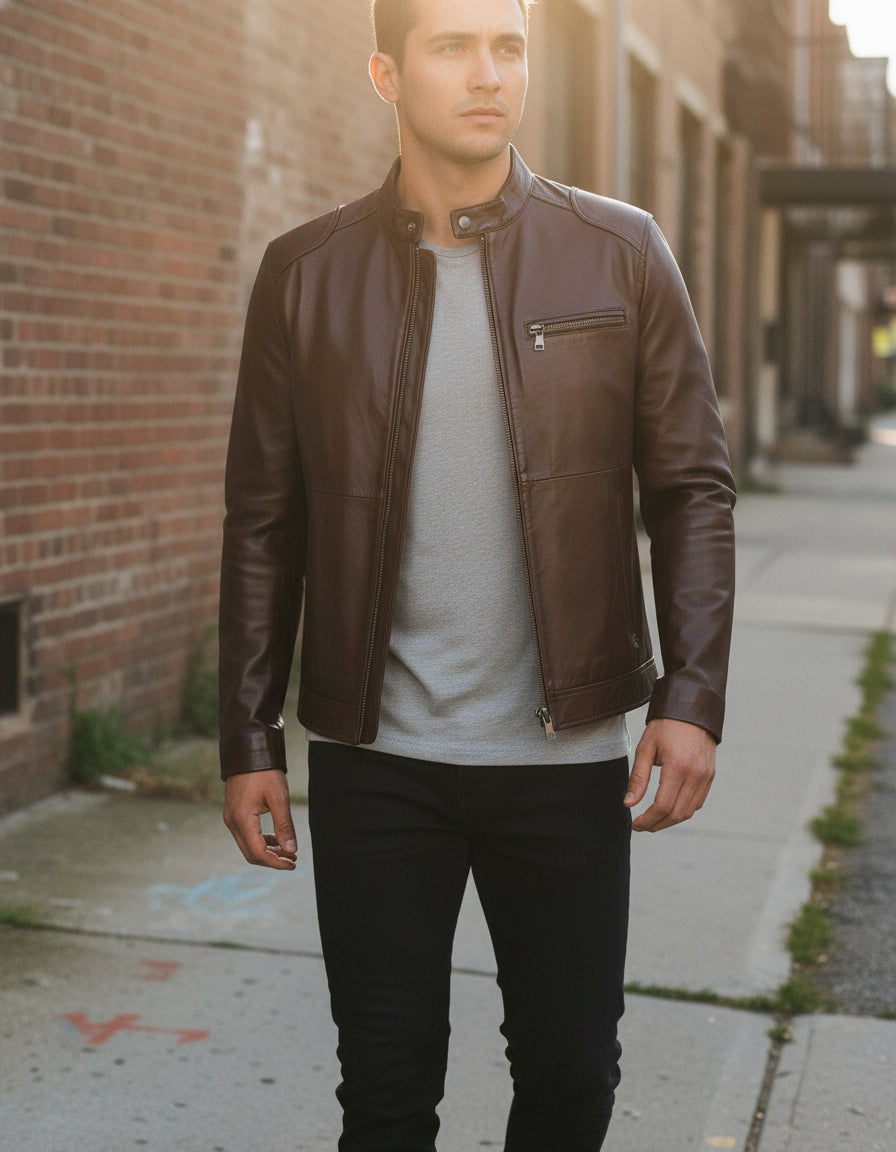 Men's Handmade Cafe Racer Leather Jacket