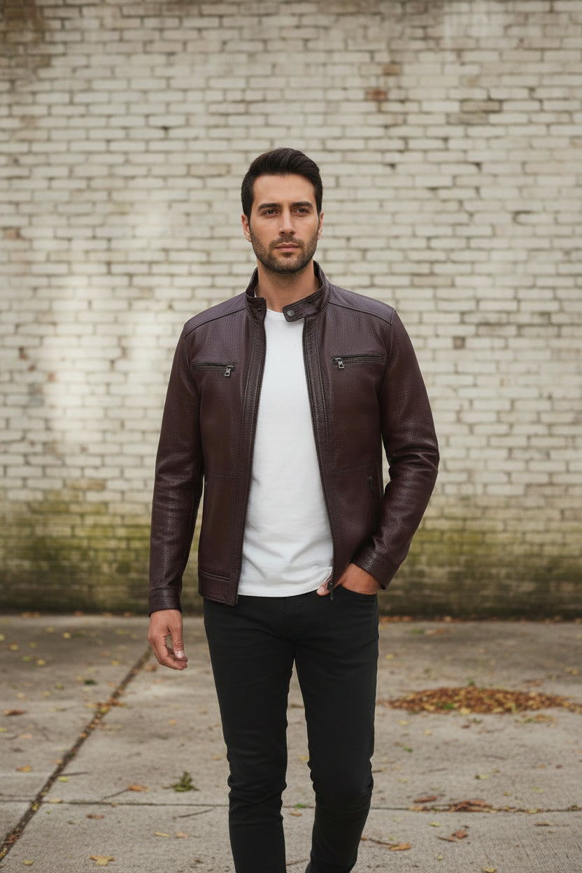 Men's Handmade Cafe Racer Leather Jacket