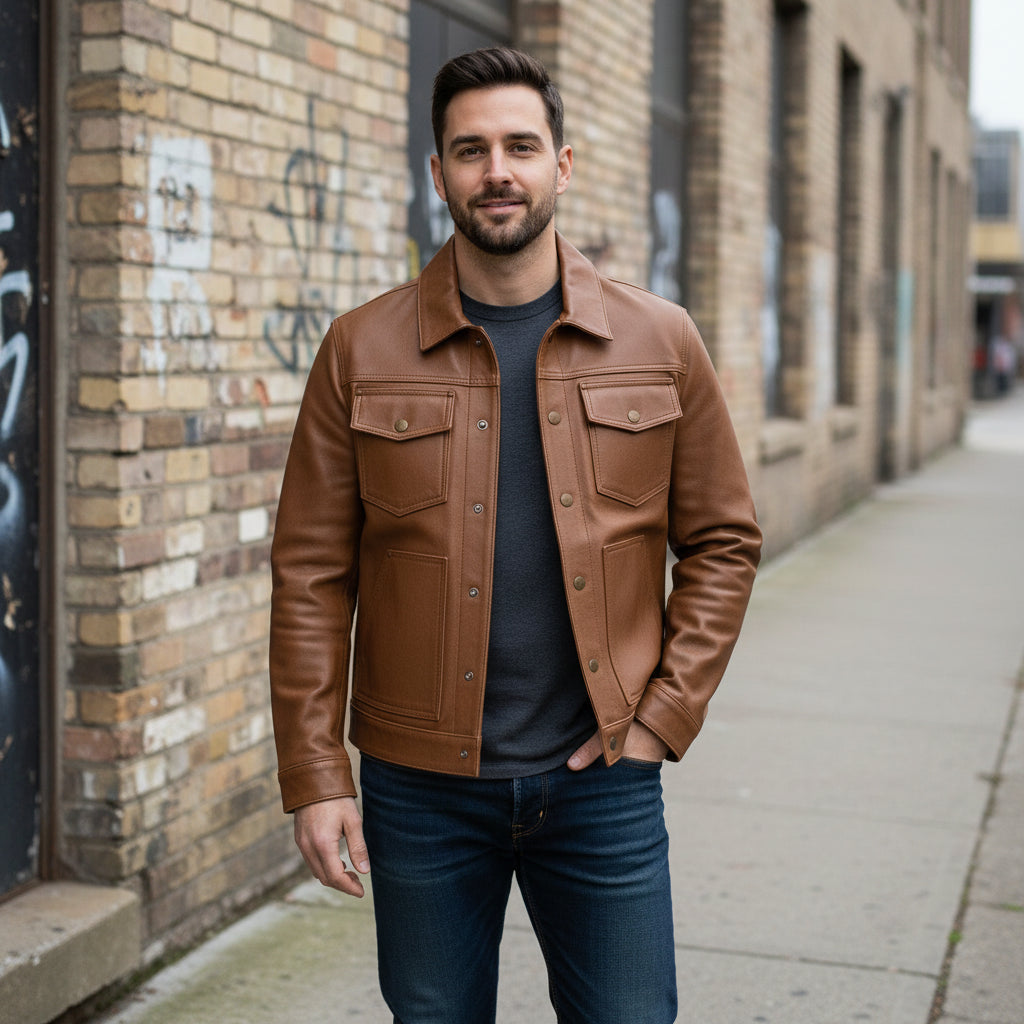 Men's Handmade Trucker Leather Jacket