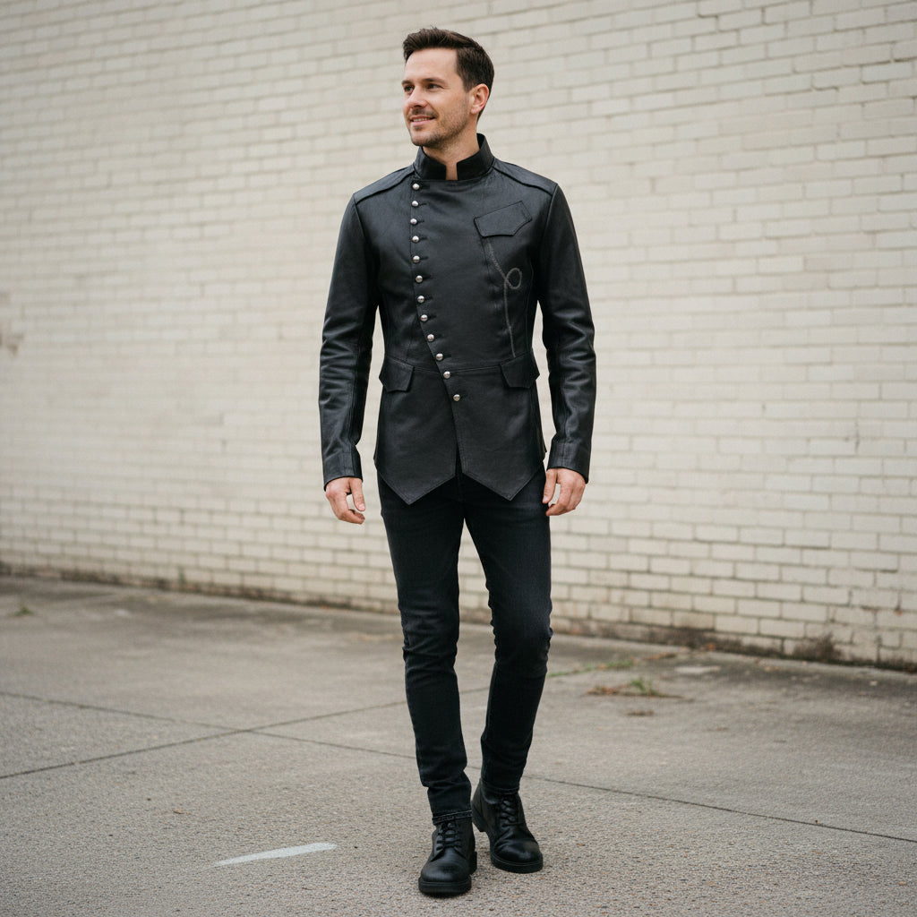 Handmade Artisan-made Black Lambskin Jacket for Men, Custom Tailored Steampunk Coat
