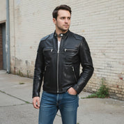Handmade Men Black Leather Motorcycle, Winter Fashion Leather Jacket