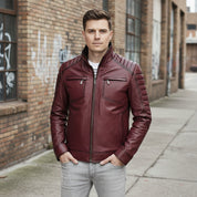 Men's Antique Maroon Classic Biker Leather Jacket