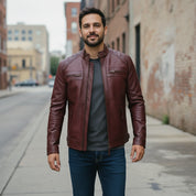 Handmade Maroon Leather Biker Jacket for Men. Motorcycle Jacket For Men