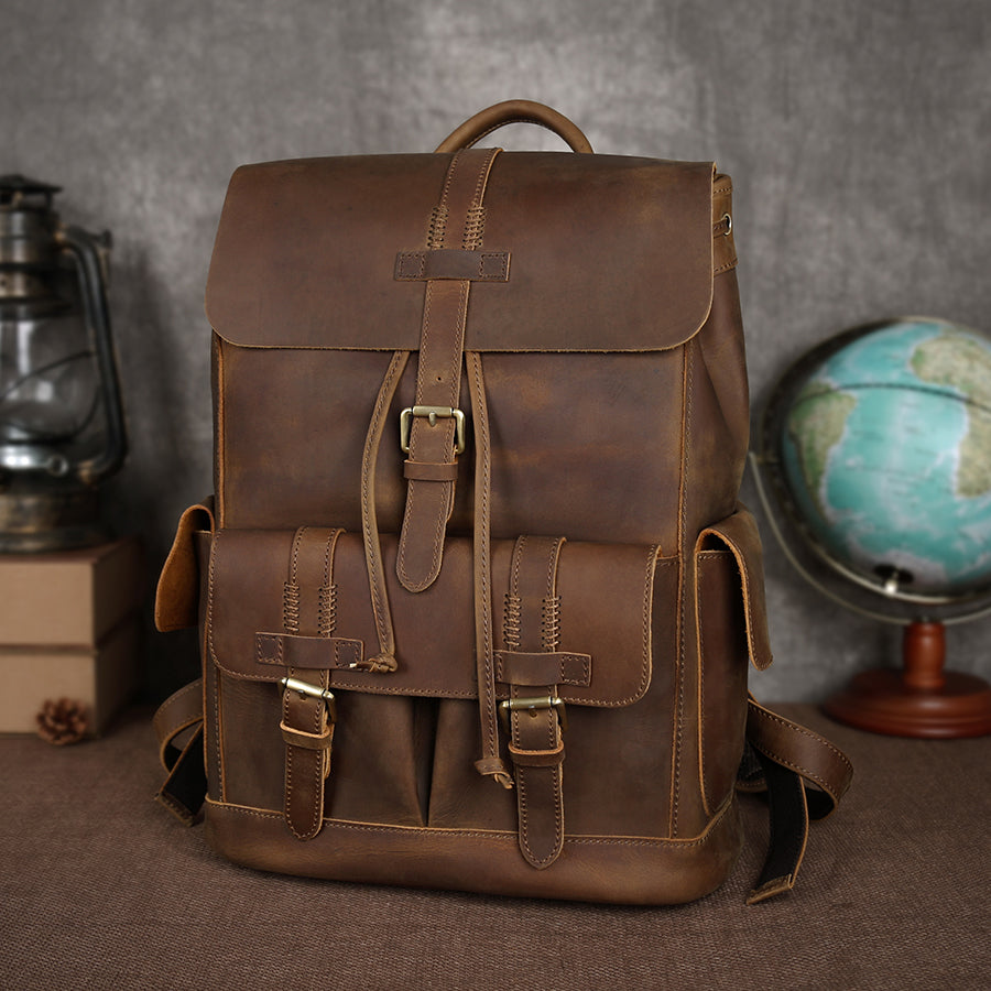 Multifunctional Travel Rucksack for Men- Vintage Leather Backpack