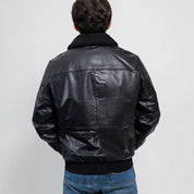 Gothic Naked Buffalo Leather Men's Bomber Jacket - Black