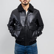 Gothic Naked Buffalo Leather Men's Bomber Jacket - Black