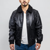 Gothic Naked Buffalo Leather Men's Bomber Jacket - Black