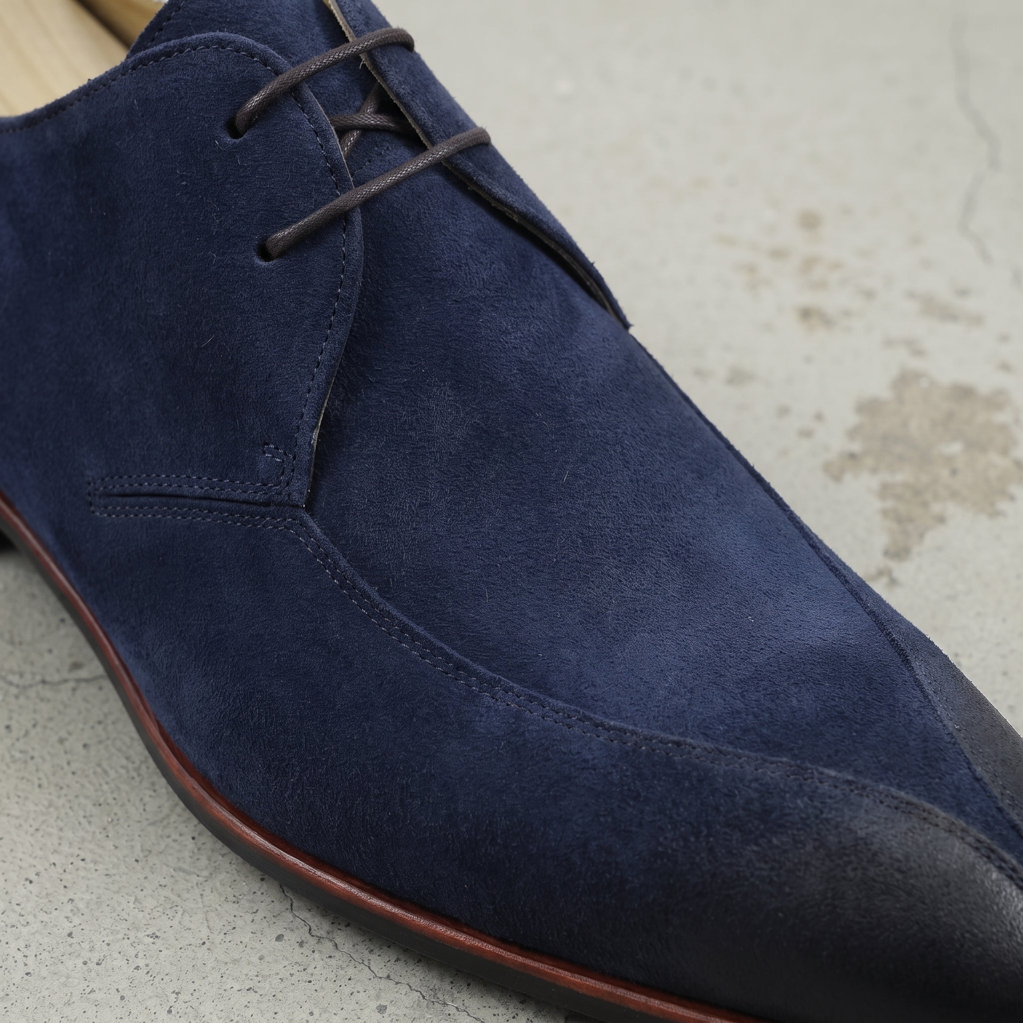 Navy Suede Apron-Toe Derbys — Gofton