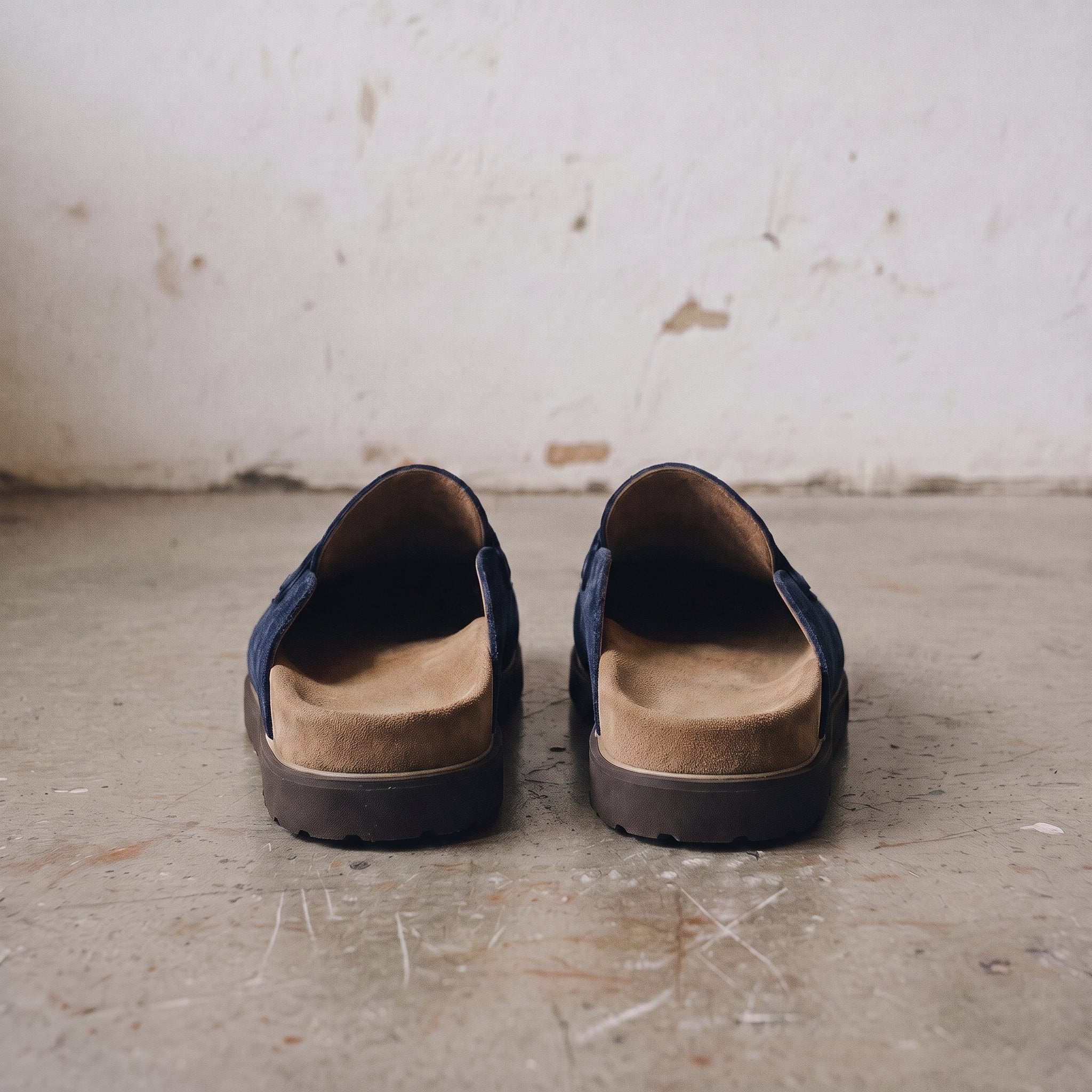 Navy Blue Suede Apron-Toe Loafer Mules — Brentley