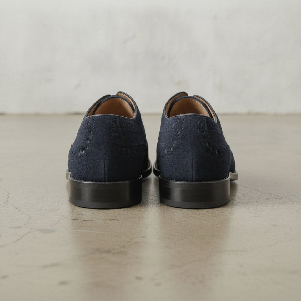 Navy Blue Wingtip Suede Derby — Hobart
