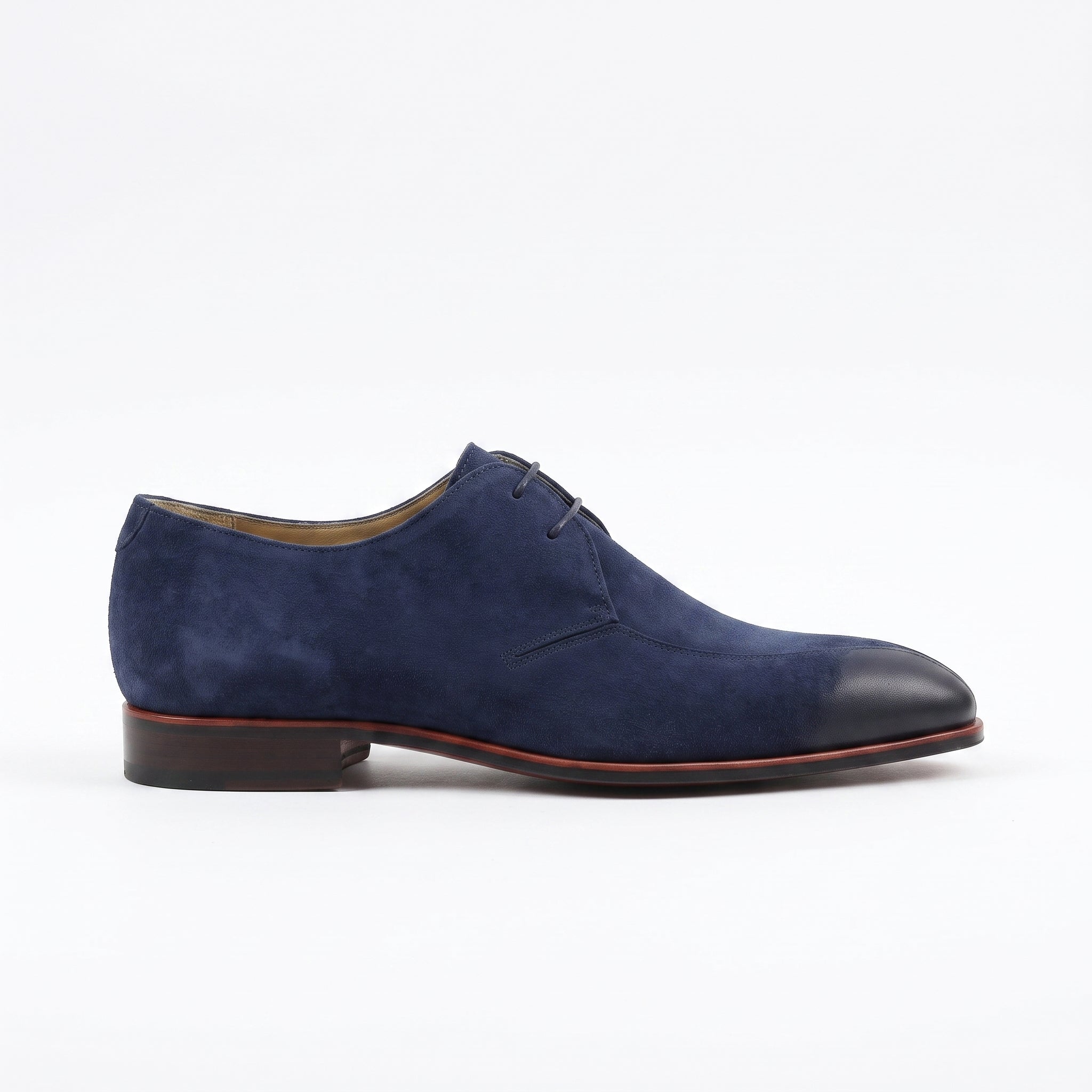 Navy Suede Apron-Toe Derbys — Gofton