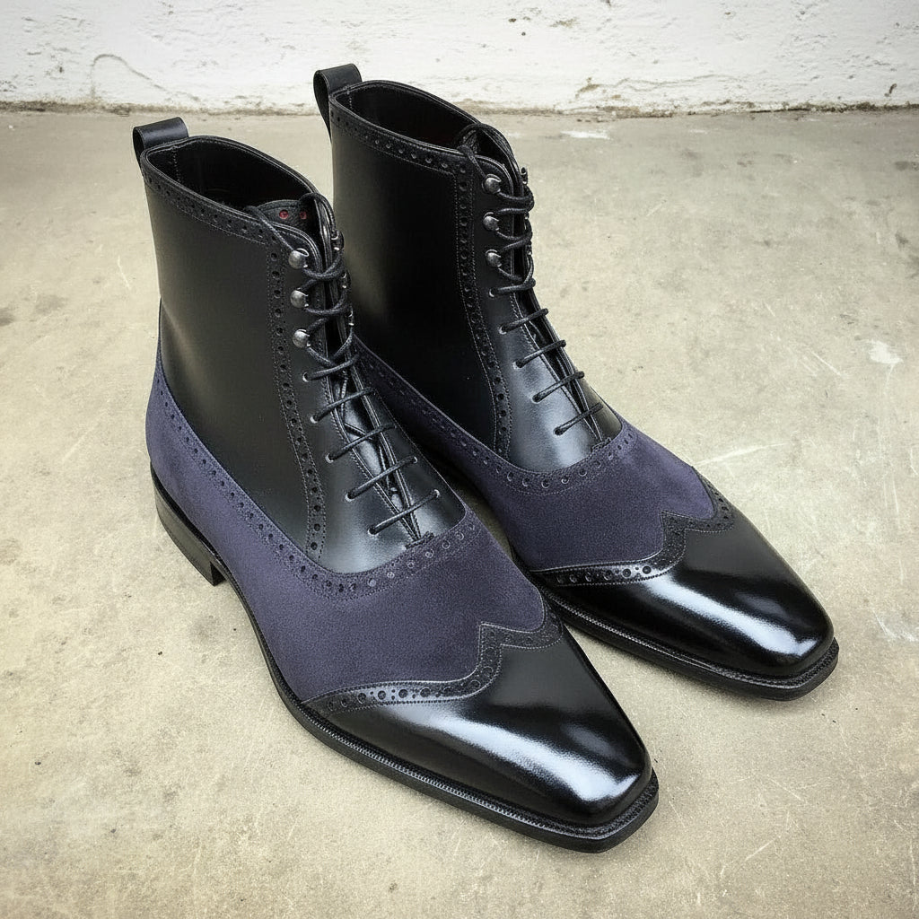 New Fashion Ankle Boots, Men Two Tone Wingtip Cap Toe Boots Leather Suede