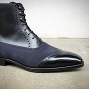 New Fashion Ankle Boots, Men Two Tone Wingtip Cap Toe Boots Leather Suede