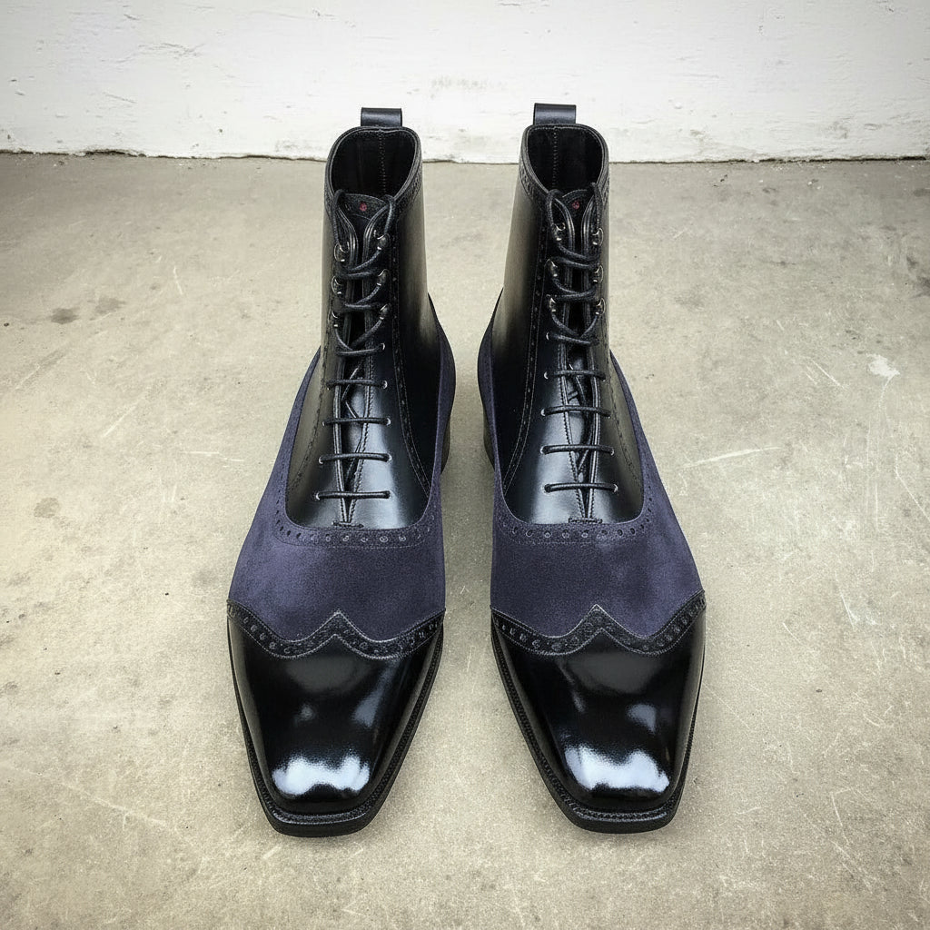 New Fashion Ankle Boots, Men Two Tone Wingtip Cap Toe Boots Leather Suede