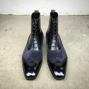 New Fashion Ankle Boots, Men Two Tone Wingtip Cap Toe Boots Leather Suede