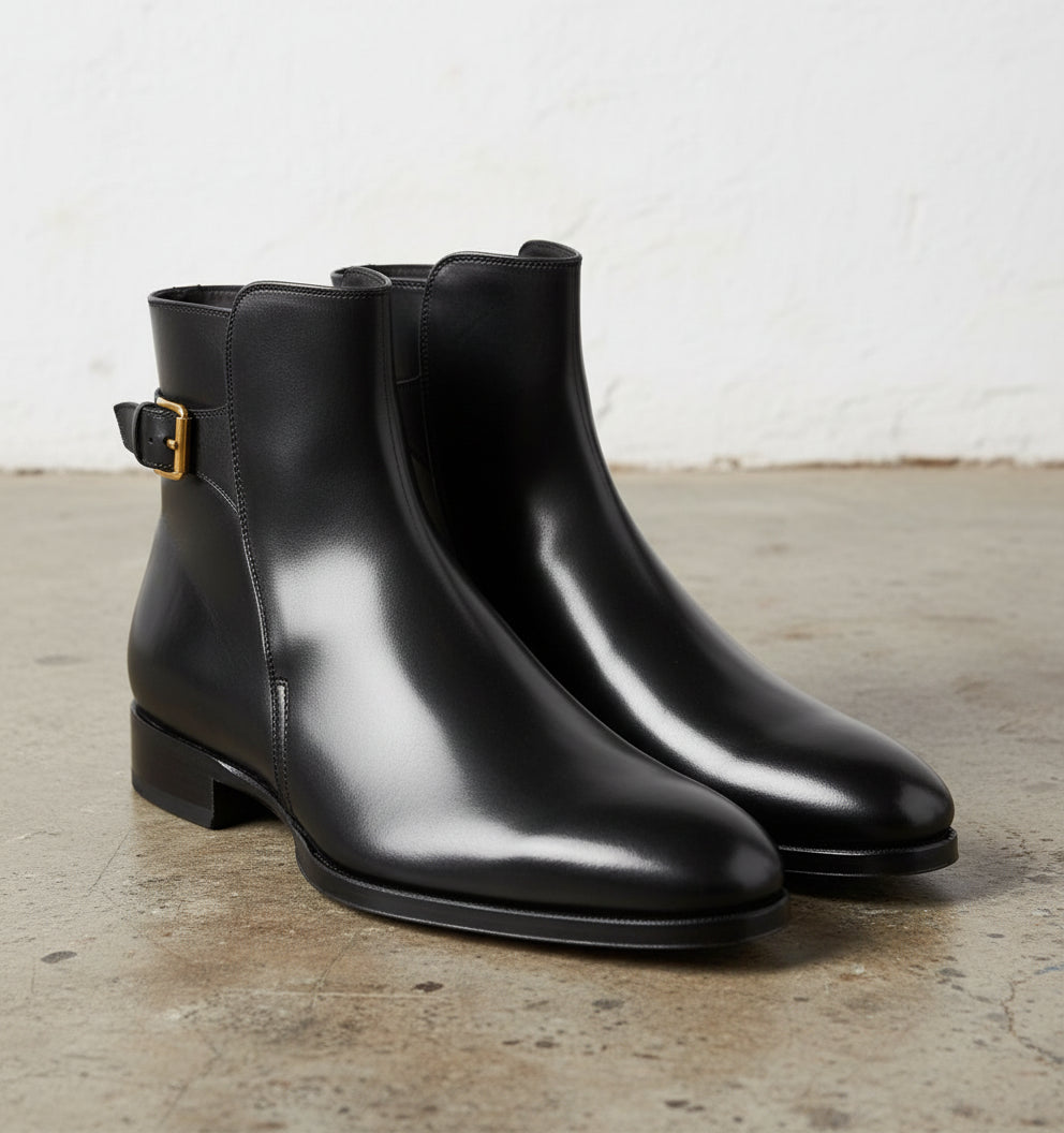 New Handmade Men Black Ankle High Boot, Leather Boot - angle-view-showing-depth