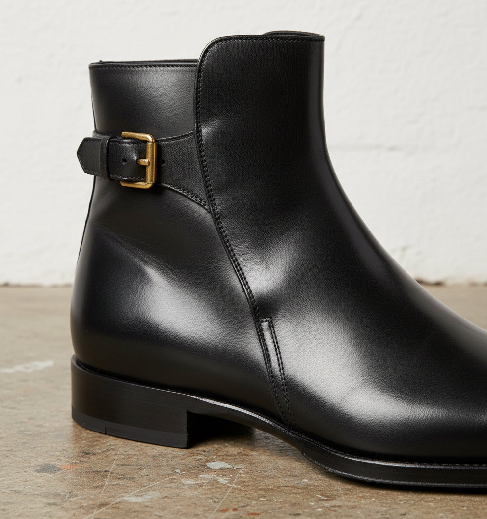 New Handmade Men Black Ankle High Boot, Leather Boot - detail-view-showing-texture