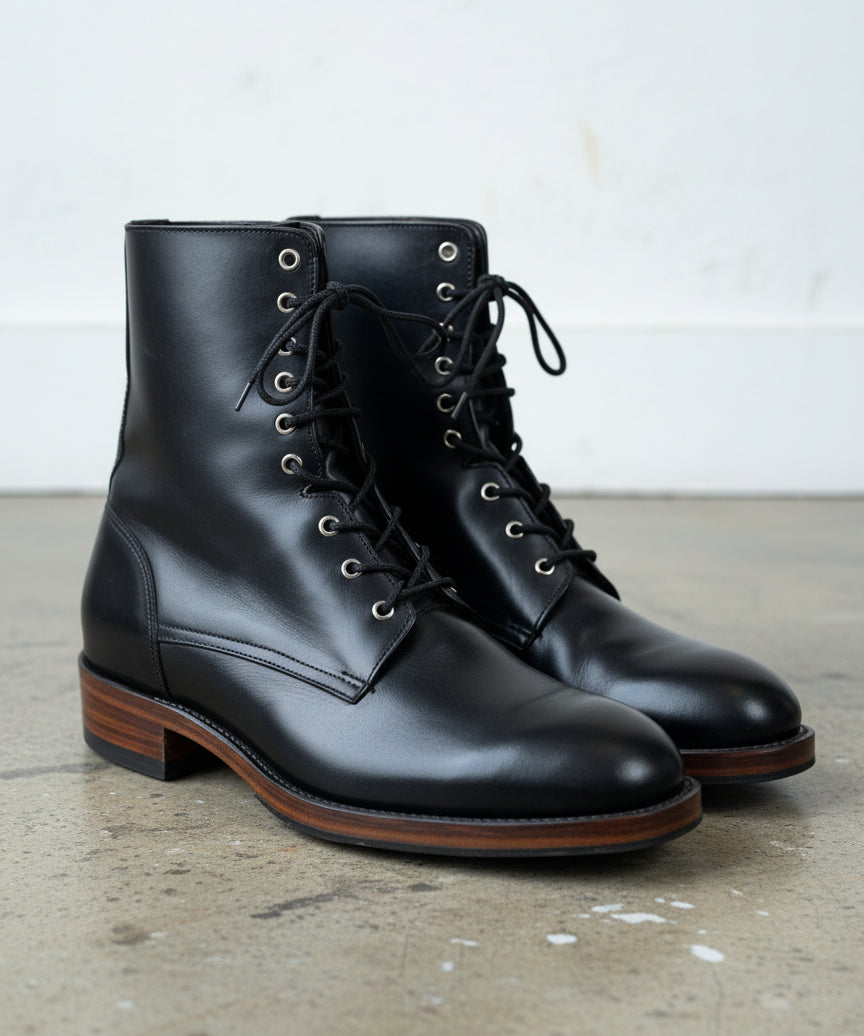 New Handmade Men Black Combat Boots, Men Boot, Mens Lace up Boots - angle-view-showing-depth