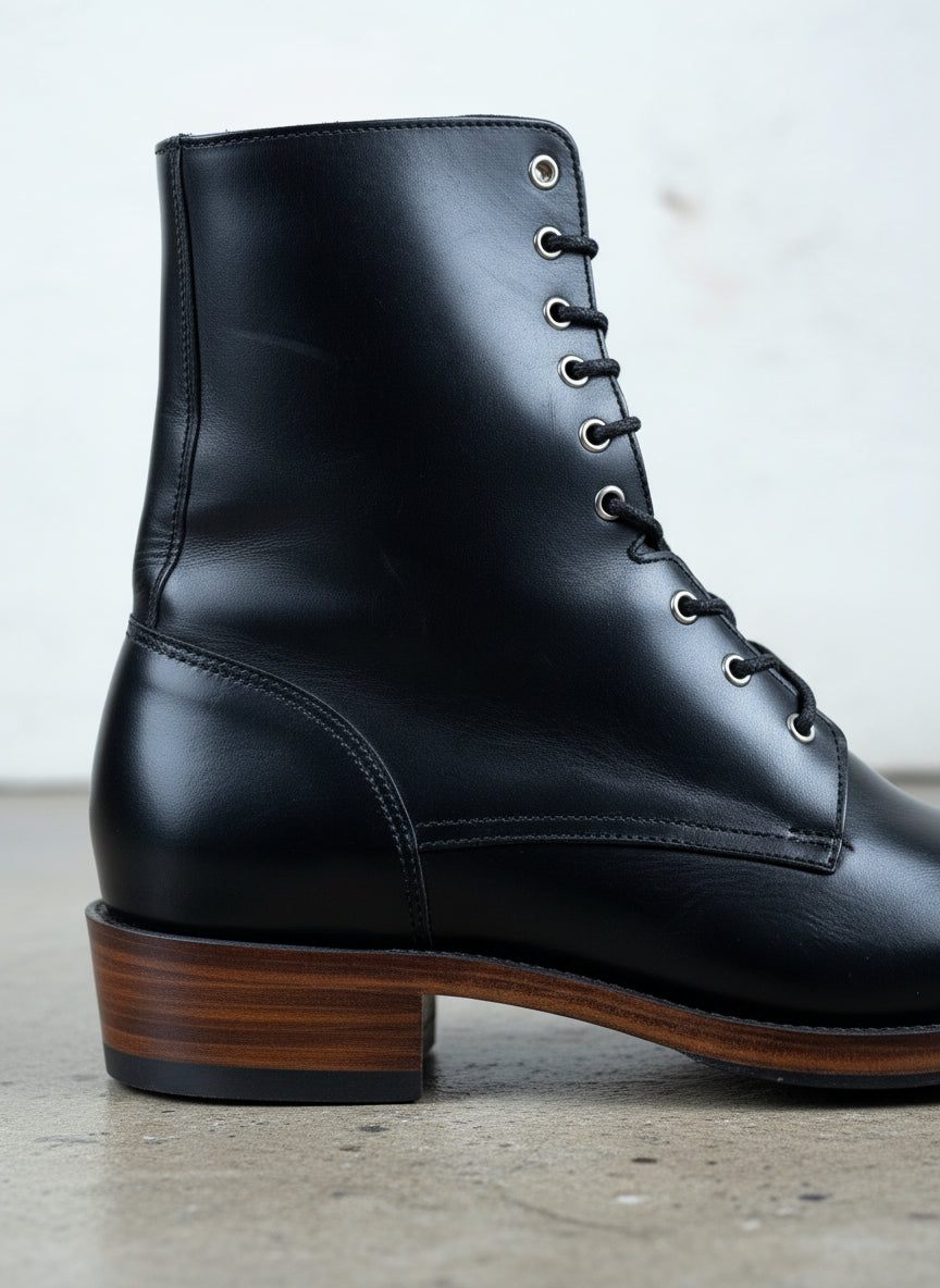 New Handmade Men Black Combat Boots, Men Boot, Mens Lace up Boots - detail-view-showing-texture