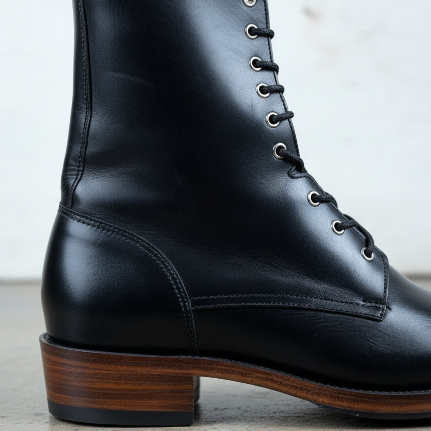 New Handmade Men Black Combat Boots, Men Boot, Mens Lace up Boots - detail-view-showing-texture