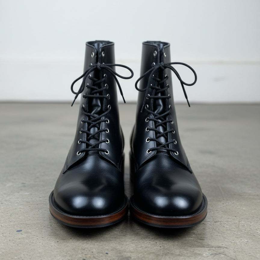 New Handmade Men Black Combat Boots, Men Boot, Mens Lace up Boots - front-view