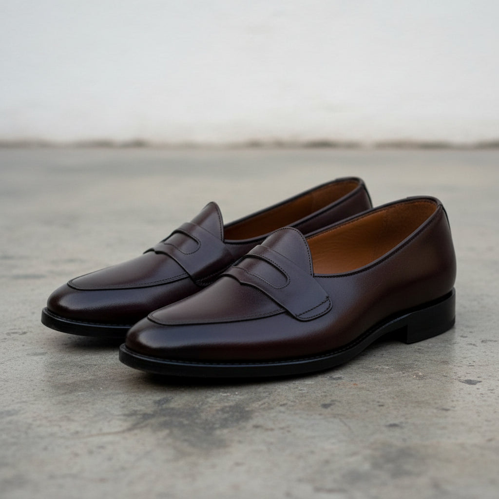 New Handmade Men black leather moccasins, Men black leather penny loafer - 3-4-right-view